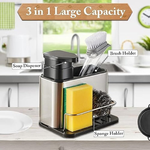 FreshTrio Kitchen Pure Stainless Steel 3-in-1 Sink Soap Dispenser