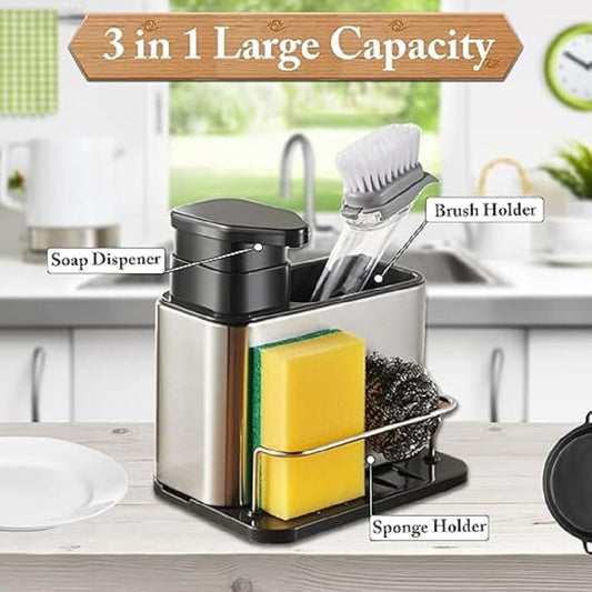 FreshTrio Kitchen Pure Stainless Steel 3-in-1 Sink Soap Dispenser