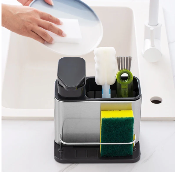 FreshTrio Kitchen Pure Stainless Steel 3-in-1 Sink Soap Dispenser