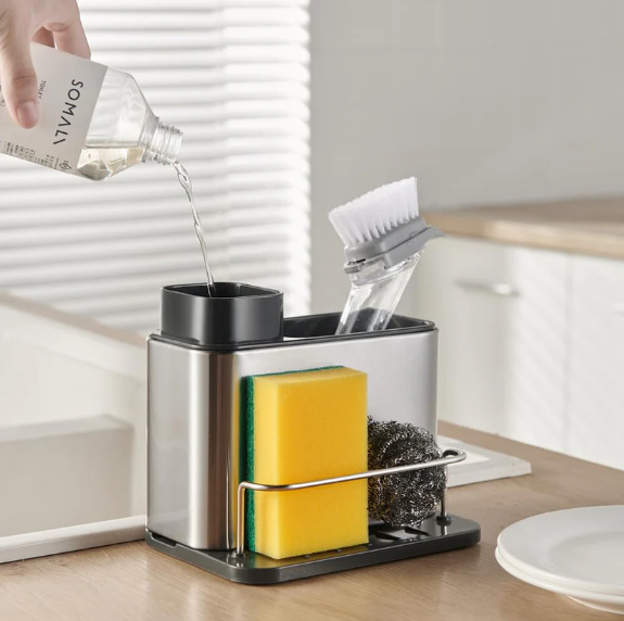 FreshTrio Kitchen Pure Stainless Steel 3-in-1 Sink Soap Dispenser